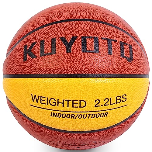 KUYOTQ 3LBS/3.3LBS/2.2LBS Weighted Heavy Training Basketball 29.5/28.5" in and Outdoor Improving Handling Dribbling Passing Rebounding Skill Composite Size 7/6 Weighted Training Basketball Equipment - color: Brown+Yellow, size: Size 6 Women & Youth - 28.5