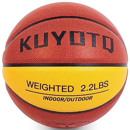 KUYOTQ 3LBS/3.3LBS/2.2LBS Weighted Heavy Training Basketball 29.5/28.5" in and Outdoor Improving Handling Dribbling Passing Rebounding Skill Composite Size 7/6 Weighted Training Basketball Equipment - color: Brown+Yellow, size: Size 6 Women & Youth - 28.5