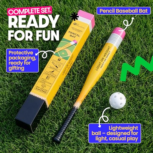 Pencil Bat - Plastic Youth Baseball Bat and Ball Set - Reinforced Durable Barrel ~29" - Backyard Baseball Games Gift - Balanced Weight - Easy to Swing