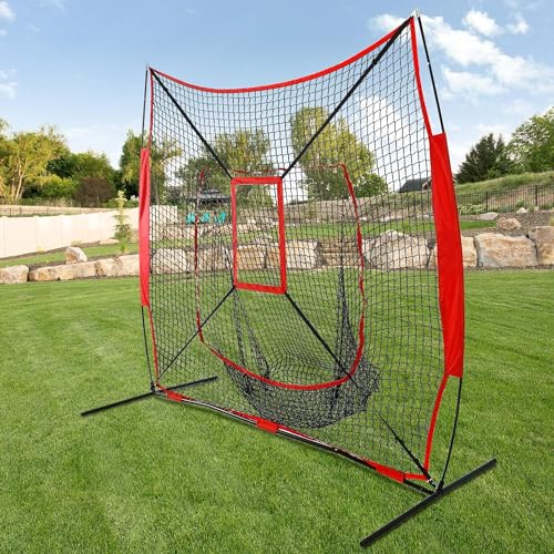 7x7ft Baseball Softball Practice Net, Portable Baseball Training Net w/Carrying Bag, Strike Zone Target for Batting Catching Pitching Hitting, for All Skill Levels - style: Baseball Net with Strike Zone