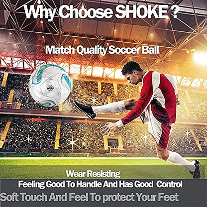 SHOKE Soccer Ball Size 5 Official Size Soccer Ball Thermal Bonded Training Slip Resistant - color: Green(inflated not full )