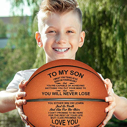 KWOOD Personalized 29.5" Basketballs Gifts for Son Grandson, Indoor/Outdoor Game Leather Basketball, Engraved Graduation Christmas Birthday Gift for Son from Mom Dad, Grandson Gifts