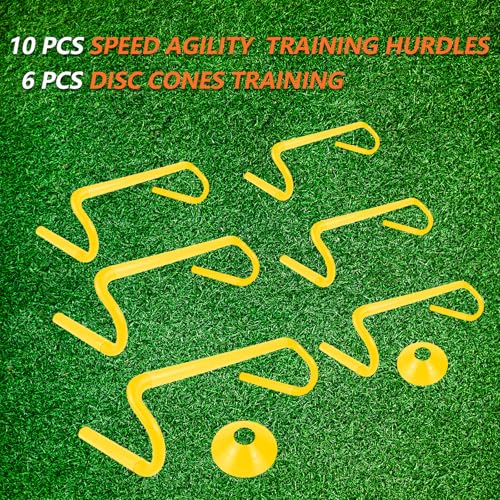 10 Pcs 6" Speed Agility Training Hurdles with 6 Marker Cone Durable Training Hurdle Agility Plyometric All Purpose Speed Hurdle Equipment for Athletes Soccer Basketball Football Practice - color: Yellow