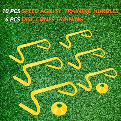 10 Pcs 6" Speed Agility Training Hurdles with 6 Marker Cone Durable Training Hurdle Agility Plyometric All Purpose Speed Hurdle Equipment for Athletes Soccer Basketball Football Practice - color: Yellow