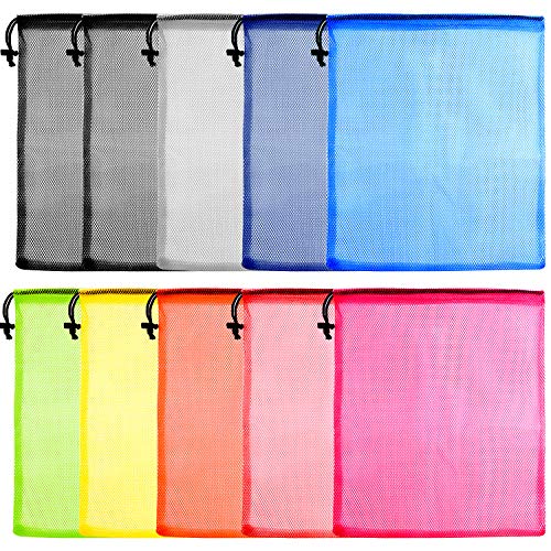 KUUQA 10 Pcs Mesh Drawstring Bag, Laundry Bag, Mesh Stuff Sack, Golf Ball Bag, Nylon Mesh Bag for Storage, Travel and Sports (Colorful, 13"x15.5") - color: Colorful, size: 13"x15.5"