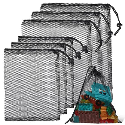 6 Pcs Mesh Drawstring Bag, Golf Ball Bag Nylon Mesh Storage Bags Sports Equipment Organizer Sack for Collecting Half Balls, Tennis, Toys, Beach, Travel