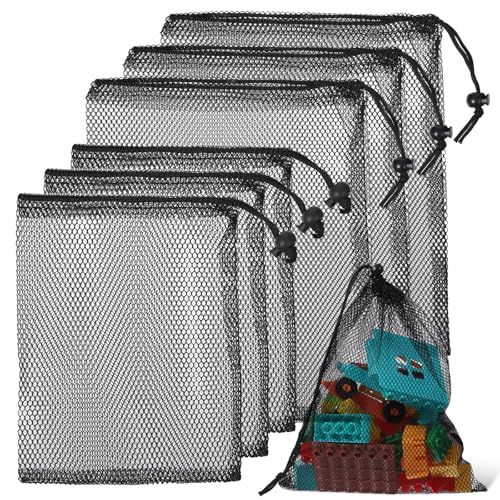 6 Pcs Mesh Drawstring Bag, Golf Ball Bag Nylon Mesh Storage Bags Sports Equipment Organizer Sack for Collecting Half Balls, Tennis, Toys, Beach, Travel