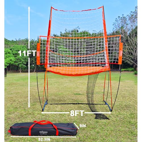 Volleyball Training Net System|Adjustable Volleyball Practice Net Station with Wheeled Carry Bag,2 Volleyballs |Great for Hitting,Serving,Dunking Drills,Easy Assembly