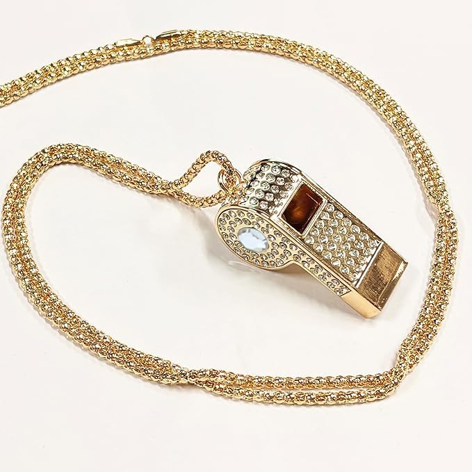 Metal Chain Rhinestone Whistle, Necklace Whistle, Suitable for Coaches, Referees,Lifeguard, Sports Activities (Gold) - color: Transparent