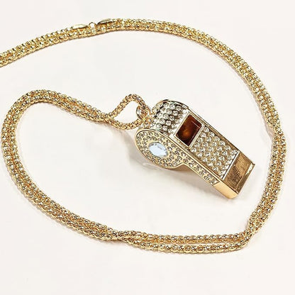 Metal Chain Rhinestone Whistle, Necklace Whistle, Suitable for Coaches, Referees,Lifeguard, Sports Activities (Gold) - color: Transparent