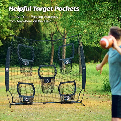 ZELUS 7 x 7ft Football Trainer Throwing Net | Training Target Practice with 5 Targets | Great for Quarterback | Includes Carry Bag - color: Black