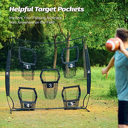 ZELUS 7 x 7ft Football Trainer Throwing Net | Training Target Practice with 5 Targets | Great for Quarterback | Includes Carry Bag - color: Black