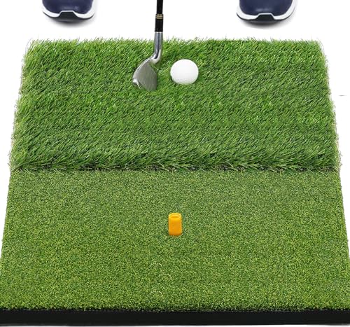 JAYA Golf Hitting Mat with Heavy Rubber Base, Foldable Golf Practice Mat for Indoor & Outdoor Training, Dual Turf Fairway & Rough Grass Mat for Swing, Chipping and Driving Practice - size: 23" x 16"
