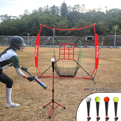 Batting Tee,Baseball Tee,Softball Tee, for Kids,Teens,Adults Baseball Hitting Practicing. Include 2 Pcs Replaceable Rubber Ball Seat and Carrying Bag.Adjustable Height - color: red