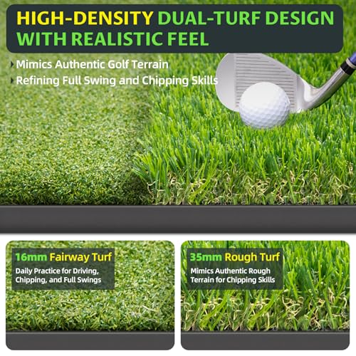 Bltend Dual Turf Golf Mat 31mm: 5x5ft/5x4ft Heavy-Duty Golf Hitting Mats Practice Outdoor/Indoor, Elite Dense Artificial Turf Matt Training Aid for Garage/Simulators/Driving Range/Backyard - style: 5'x4' Elite - 21mm