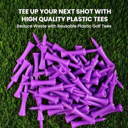 Amy Sport Golf Castle Tees Plastic Consistent Height 2 1/4 Inch Value 100 Pack, Unbreakable Step Down Reusable Tee for Par 3 Holes Practice in Orange Pink Purple - color: Purple