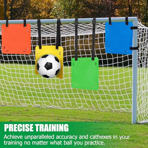 TOBWOLF 4-Piece Soccer Goal Target Set with Adjustable Straps, Square Targets (12" Sides) in Red, Green, Blue, Yellow, TPE Material for Soccer, Lacrosse, Hockey, Baseball Training