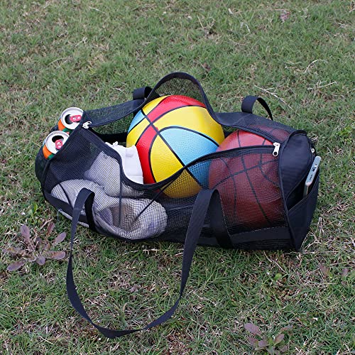 Large Basket Ball Duffel Bag,Mesh Basketball Bag,Mesh Sports Equipment Bag with Shoulder Strap for Holding Basketball,Volleyball,Soccer,Swimming Gear