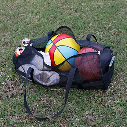 Large Basket Ball Duffel Bag,Mesh Basketball Bag,Mesh Sports Equipment Bag with Shoulder Strap for Holding Basketball,Volleyball,Soccer,Swimming Gear