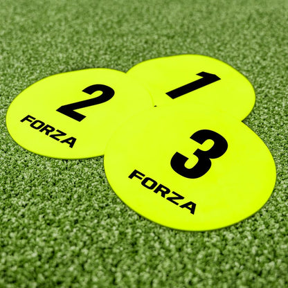 FORZA Numbered Flat Disc Markers [Set of 10] | Non-Slip Training Discs for Soccer, Footbal,l Basketball & Speed Agility Drills | High Visibility, Indoor & Outdoor Coaching Equipment