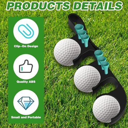 2 in 1 Golf Ball Tee Holder Quick Release Collector with Hook, Golf Accessories Portable Versatile Men Women for Club Bag Black (Holds 3 Balls / 6 Tees)