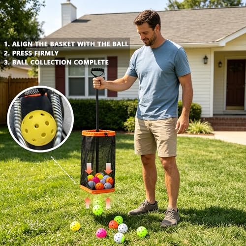 Tennis Ball Hopper, Holds 40+ Pickleballs or 50+ Tennis Balls, Lightweight Durable Steel Frame, Portable Adjustable Ball Picker（Excluding Ball） - color: Yellow