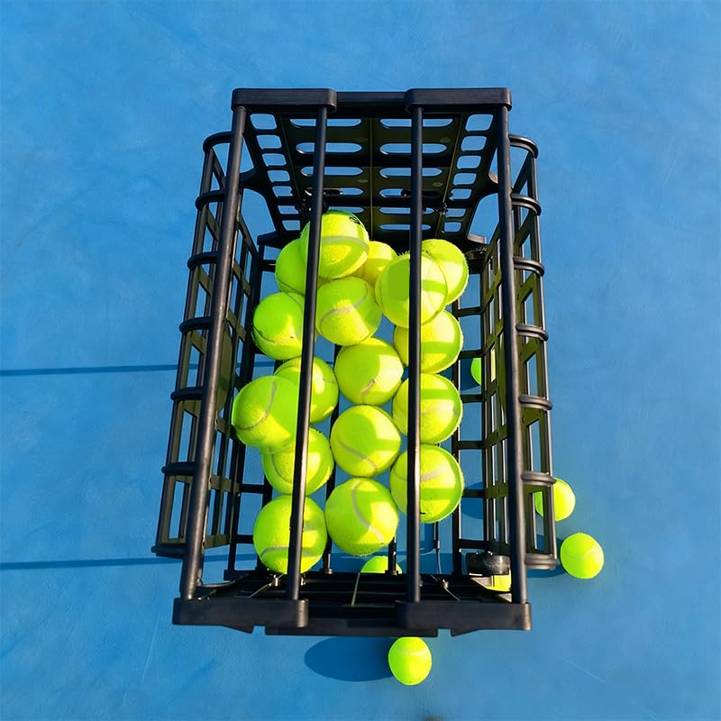 Portable Tennis Balls Hopper with Wheel - 75 Tennis Balls Capacity,Tennis Ball Retriever Basket Carrier Gatherer Picker Hopper Container ，Easy-Roll Design for Practice & Training
