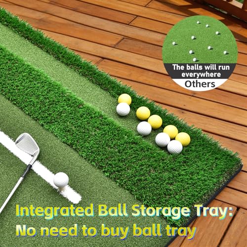 (Enlarged×Thickened) Golf Mat 31mm, 5x5ft Dual-Turf Golf Hitting Mat with Ball Tray for Outdoor, Thickened Heavy Duty Commercial Golf Mat, High-Elasticity Golf Practice Mat for Simulator -Elite