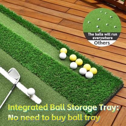 (Enlarged×Thickened) Golf Mat 31mm, 5x5ft Dual-Turf Golf Hitting Mat with Ball Tray for Outdoor, Thickened Heavy Duty Commercial Golf Mat, High-Elasticity Golf Practice Mat for Simulator -Elite