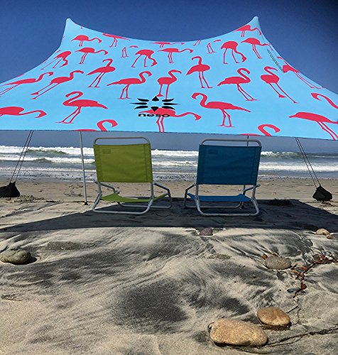 Neso Portable Beach Tent Sun Shelter with Sand Anchor - Lightweight Beach Shade Canopy - Easy Setup for Family Outings - Patented Reinforced Corners - UPF 50+ Sun Protection - 7 x 7ft - Flamingos - color: Flamingos