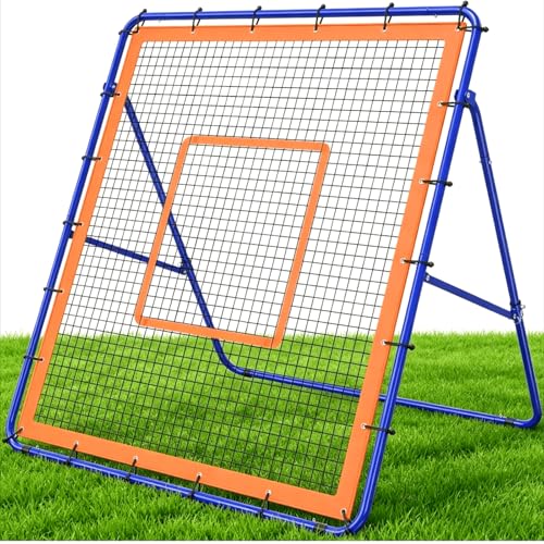 KingDolly Heavy-Duty Baseball Rebounder Net 4x4.5FT, Foldable Design, Pitch Back Net with 10 Adjustable Angles for Solo Practice, Baseball Bounce Back Net for Ground/Line Drive/Fly Balls Return - color: ‎Bule&Orange