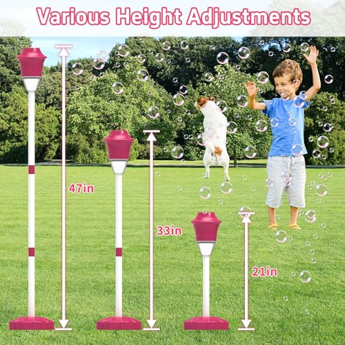 Infowush Bubble Machine for Kids, Automatic Standing Bubble Maker Machine Height Adjustable Up to 47 Inches Outdoor Battery Bubble Machine with Light/Music for Toddlers Birthday Party Gifts（Red） - color: Red