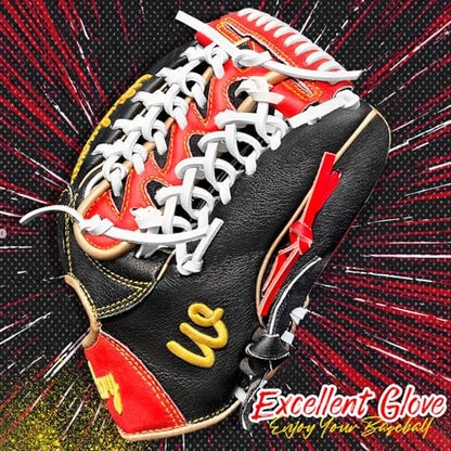 Full Grain Leather Baseball Softball Glove Adult Youth Infield Outfield - color: Red Black, size: 12.75 Inch