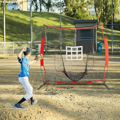 7x7ft Baseball Softball Practice Net, Portable Baseball Training Net w/Carrying Bag, Strike Zone Target for Batting Catching Pitching Hitting, for All Skill Levels - style: Baseball Net with Pro Strike Zone