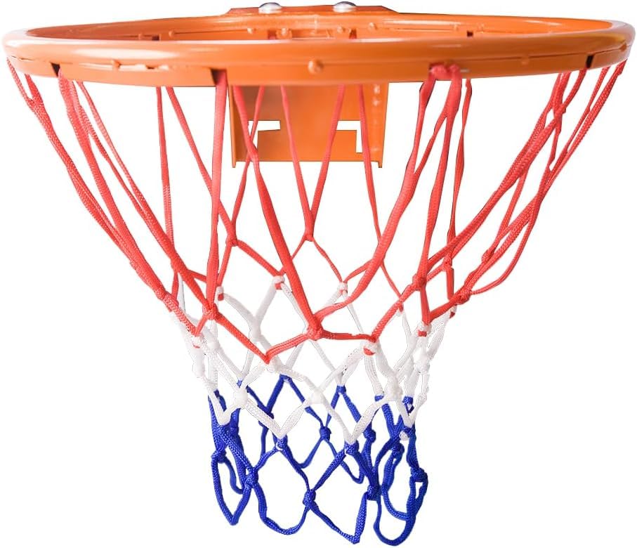 THUNDERBAY 18 inch Standard Double Spring Flex Reinforced Wall Mounted Basketball Rim, Two Nylon Nets Include One Nightlight Basketball Net - style: Basketball Rim with 1/2" Net Steel Braces