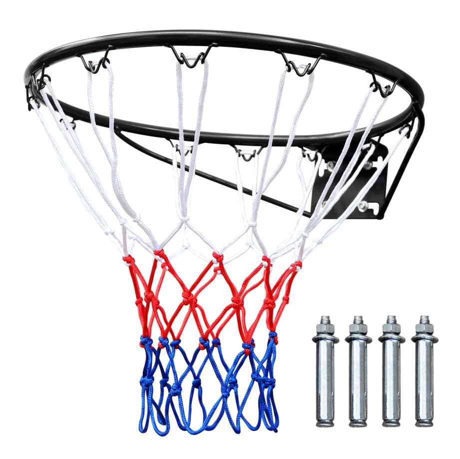 Basketball Rim Replacement Standard 18" Steel Rim Wall Mounted Basketball Goal Hoop with Net for Indoor Outdoor - color: Black