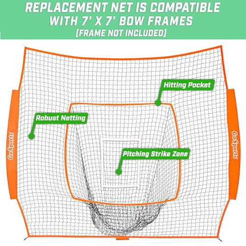 GoSports Replacement 7 x 7 ft Baseball Net - NET ONLY - Frame NOT Included - Choose Your Color - color: Orange