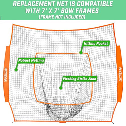 GoSports Replacement 7 x 7 ft Baseball Net - NET ONLY - Frame NOT Included - Choose Your Color - color: Orange