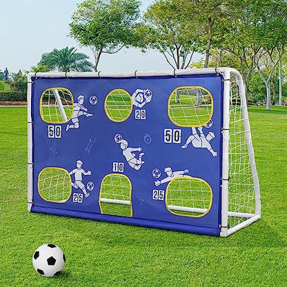 6 x 4 Ft Soccer Goal Set, 3 in 1 Portable Soccers Training Equipment with Soccer Net, Ball, Target & Rebounder Panel, UPVC Frame Practice Football Goals for Backyard Outdoor