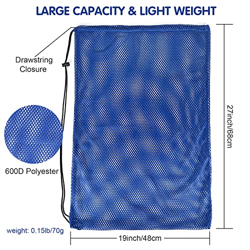 3 Pack Mesh Dive Bags Oversized 19" x 27" Drawstring Snorkel Gear Bag for Scuba Diving, Swim Equipment, Beach Toys, Pool Gear, Gym Sports, Laundry & Scallop Collecting, Black Blue