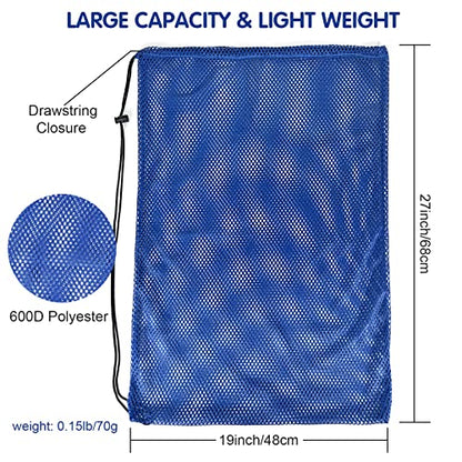 3 Pack Mesh Dive Bags Oversized 19" x 27" Drawstring Snorkel Gear Bag for Scuba Diving, Swim Equipment, Beach Toys, Pool Gear, Gym Sports, Laundry & Scallop Collecting, Black Blue