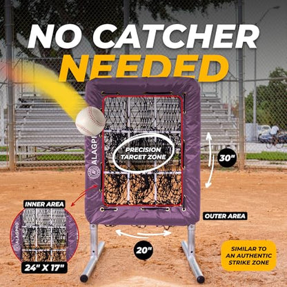ALAGPRO® 9 Hole Pitching Net with Strike Zone - Baseball and Softball Training - Batting, Throwing and Hitting Practice Equipment - Portable, Backyard Setup