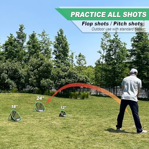 SENSECLUB Foldable Chipping Net & Floating Green, Indoor Golf Practice Chipping Target, Backyard Golf Game & Gifts - style: Round Net +Mat +Balls