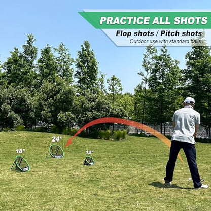 SENSECLUB Foldable Chipping Net & Floating Green, Indoor Golf Practice Chipping Target, Backyard Golf Game & Gifts - style: Round Net +Mat +Balls