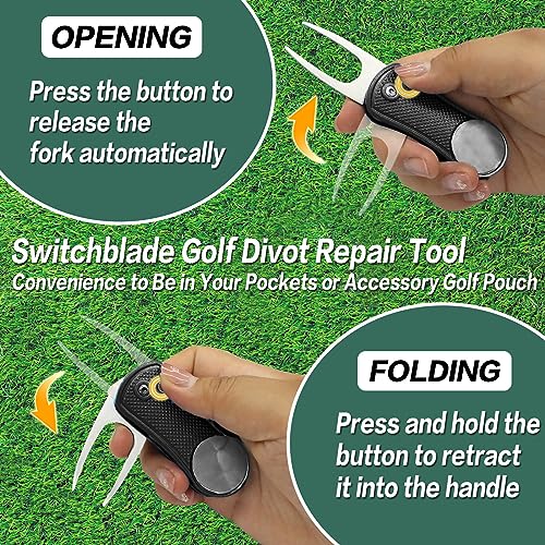 FINGER TEN Golf Divot Repair Tool and Ball Marker Switchblade Value Pack, Foldable Magnetic Stainless Steel with Pop-up Button for Men Women - color: B: 2 in Black