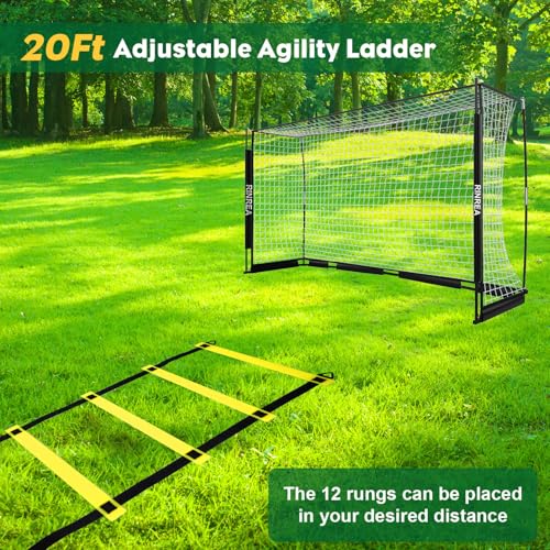RINREA Portable Soccer Goal, Collapsible Soccer Goal Net Metal Base, Quick Setup Soccer Training Equipment with 1 Carry Bag, 1 Agility Ladder, 4 Ground Nails - color: Standard Black