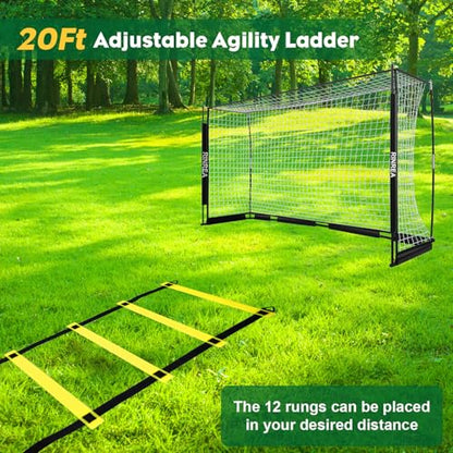 RINREA Portable Soccer Goal, Collapsible Soccer Goal Net Metal Base, Quick Setup Soccer Training Equipment with 1 Carry Bag, 1 Agility Ladder, 4 Ground Nails - color: Standard Black