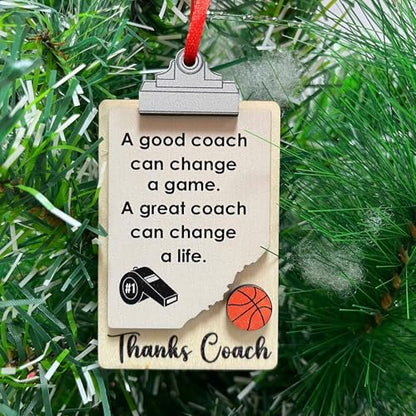 Basketball Coach Thanks Clipboard Sports Collection Coach's Whistle Soccor, Football, Baseball, Basketball, Volleyball Coach Ornament, Coach Christmas Ornaments, Sport Coach Gifts Team Wood 3 Layers