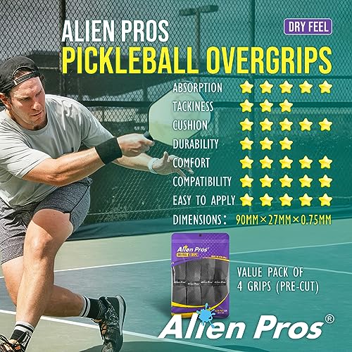 ALIEN PROS Pickleball Overgrip (4-Pack) with Ridges for Better Grip Control - Precut and Dry Feel Pickleball Grip Tape - Non-Slip Pickleball Paddle Grip Tape for High Performance - color: Red