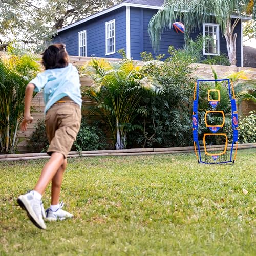 NERF Pro Pass Football Target Toss Net - Kids Football Passing Game Set - 5' x 2' Target Net with Ground Stakes + (1) Junior 8.5" Inch Ball Included - Indoor + Outdoor Youth Game